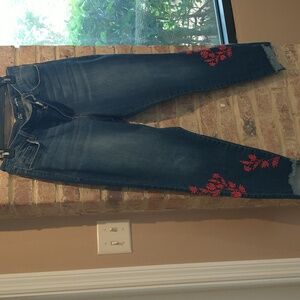 Crown & Ivy jeans with orange embroidery